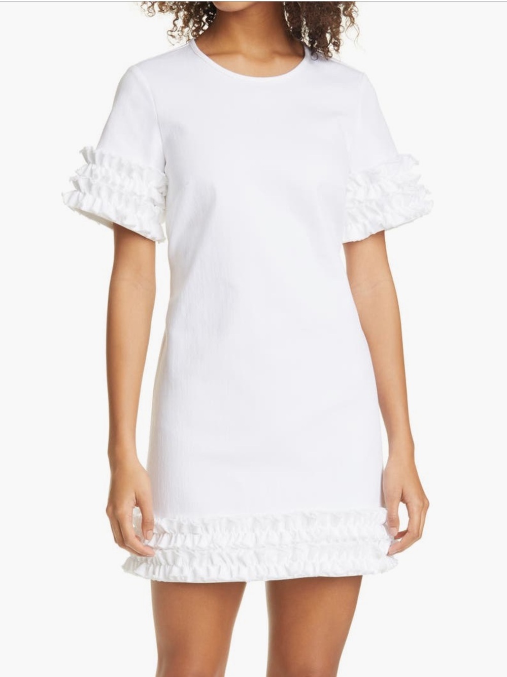 cinq a sept Easton White Ruffle-Trim Denim Mini Dress | 4